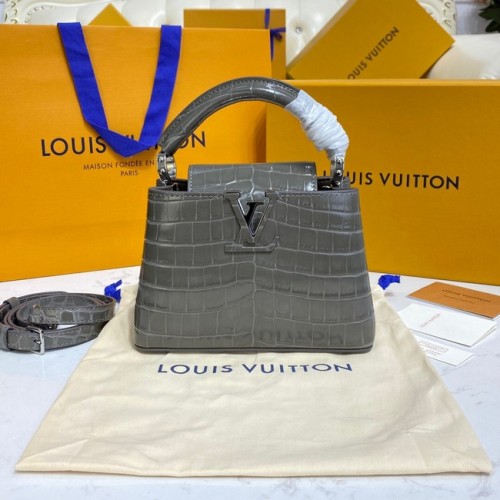 Cuir de crocodile Louis Vuitton CAPUCINES MINI M81190 gris foncé