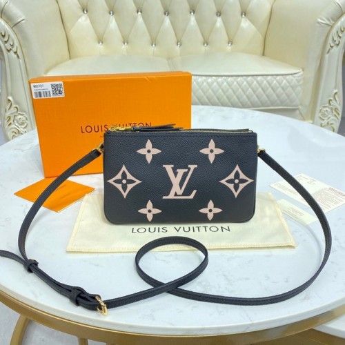 Louis vuitton Monogram Empreinte DOUBLE ZIP POCHETTE M80084 Noir&Beige