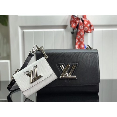 Cuir épi original Louis Vuitton TWIST MM M50280 noir et blanc