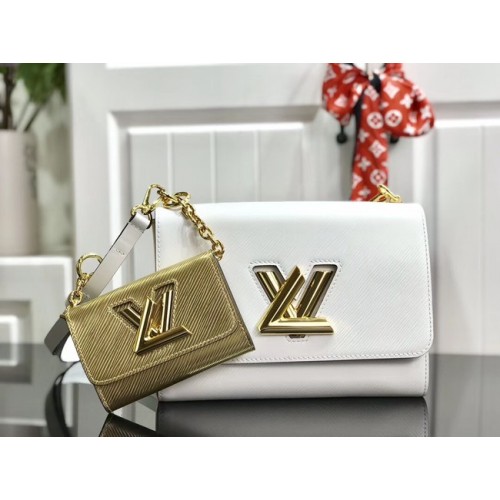 Cuir épi original Louis Vuitton TWIST MM M50280 blanc et or