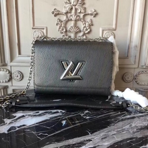 Cuir épi original Louis Vuitton TWIST MM M50332 Gris argent