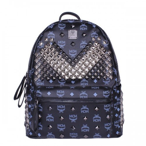 MCM Sac à Dos Stark Front Studs Medium MC4237 Bleu Foncé