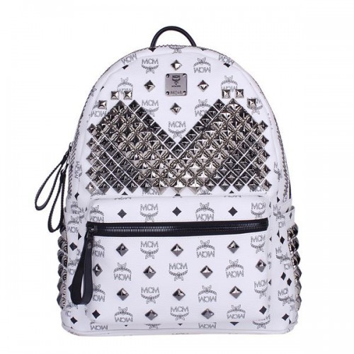 MCM Sac à dos à clous avant Stark Medium MC4237 Blanc