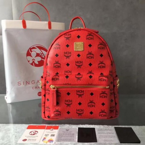 MCM Sac à dos clouté moyen MCM0039 Rouge