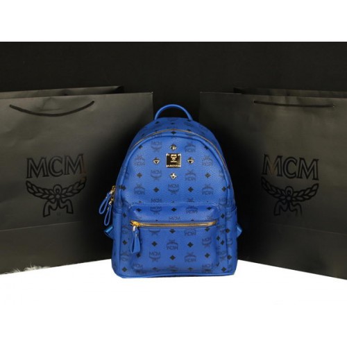 MCM Stark Sac à Dos Large en Cuir de Veau 8004 Bleu