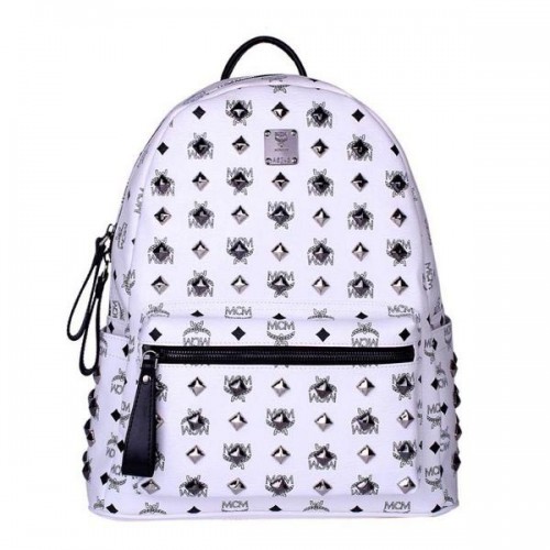 MCM Stark Sac à Dos Moyen Clouté MC2089 Blanc