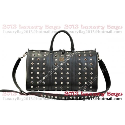 MCM Sac Boston Stark Weekender Medium en Cuir de Veau Noir