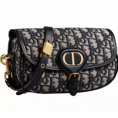 SAC BOBBY MOYEN DIOR Warm Taupe Box Embroidery M9327 bleu foncé