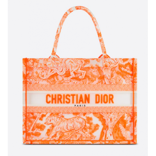 MOYEN DIOR BOOK TOTE Orange fluo Toile de Jouy Toile transparente M1296ZRVJ