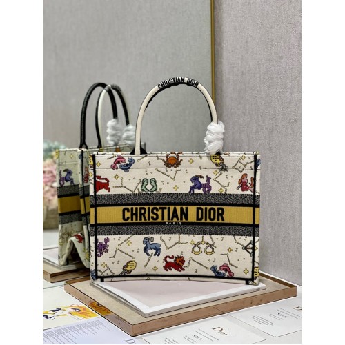 MEDIUM DIOR BOOK TOTE Latte Multicolore Broderie Dior Pixel Zodiac M1296ZRUV