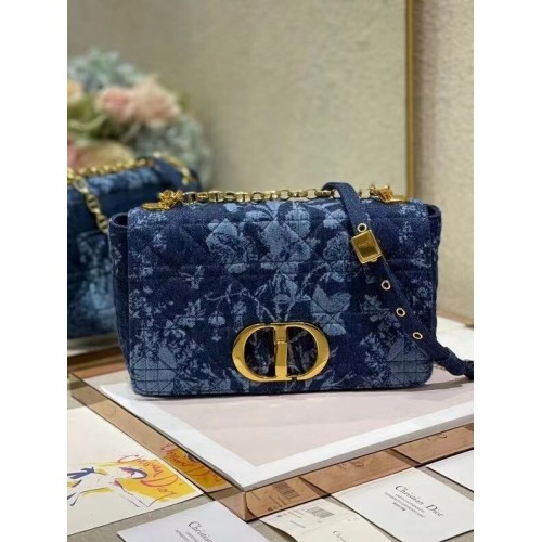 SAC DIOR CARO MOYEN Bleu Dior Flowers Cannage Denim M9243UJ