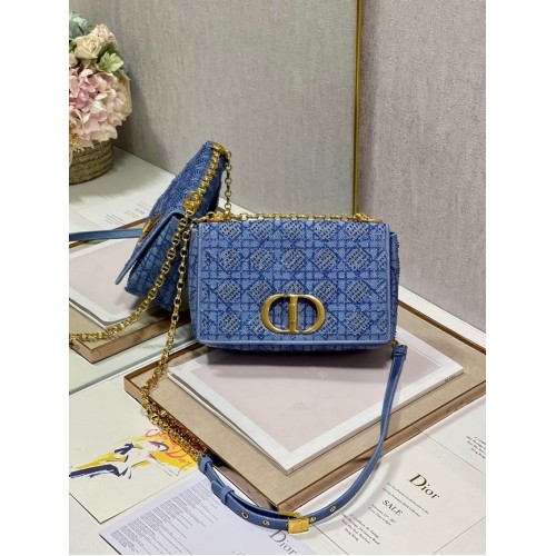 SAC DIOR CARO MEDIUM Macrocannage Tweed Broderie M9242 bleu