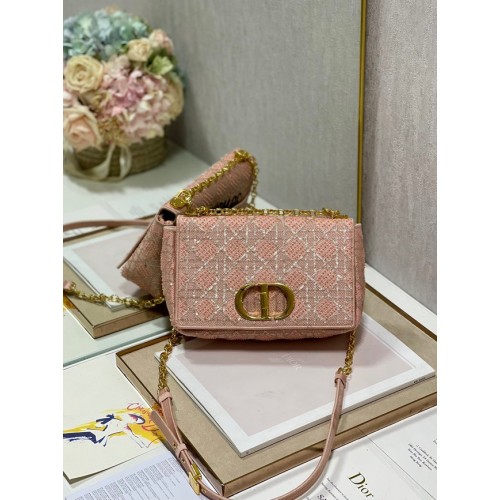 SAC DIOR CARO MOYEN Broderie Macrocannage Tweed M9242 rose
