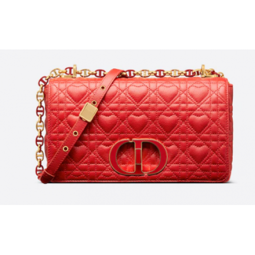 SAC MOYEN DIORAMOUR DIOR CARO Cuir de veau Cannage avec motif coeur M9242WNG Rouge vif