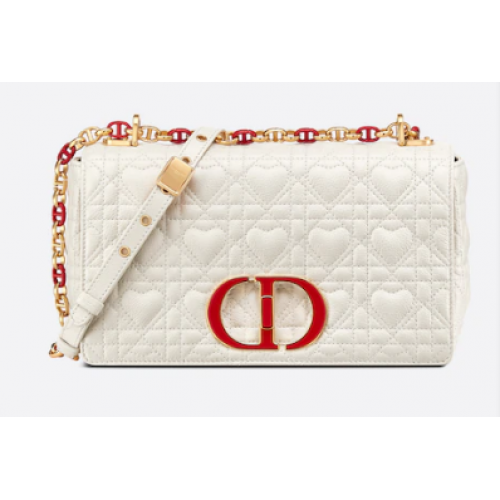 SAC MOYEN DIORAMOUR DIOR CARO Cuir de veau Cannage avec motif coeur M9242WNG BLANC