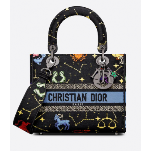 SAC FEMME MOYEN D-LITE Noir Multicolore Broderie Dior Pixel Zodiac M0565BRTY