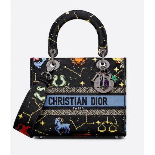 SAC FEMME MOYEN D-LITE Noir Multicolore Broderie Dior Pixel Zodiac M0565BRTY
