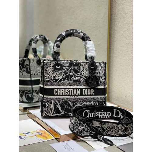 SAC FEMME MOYEN D-LITE Broderie globe noir et blanc M0565O