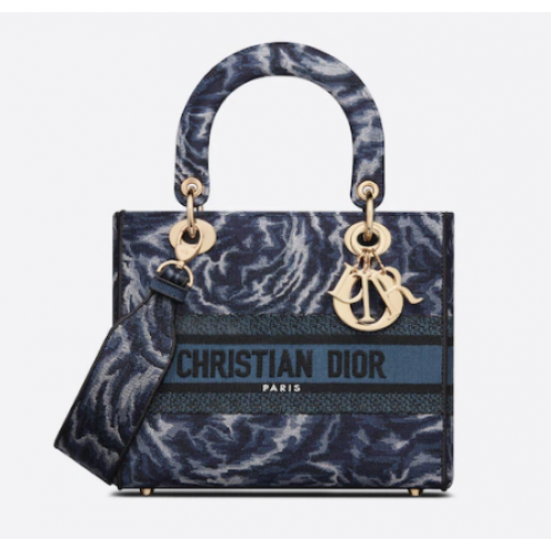 SAC FEMME MOYEN D-LITE Bleu Broderie Dior Roses M0565ORVG