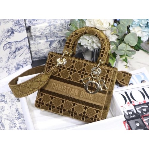 SAC FEMME MOYEN D-LITE Velours Brodé Cannage Marron M0565OW