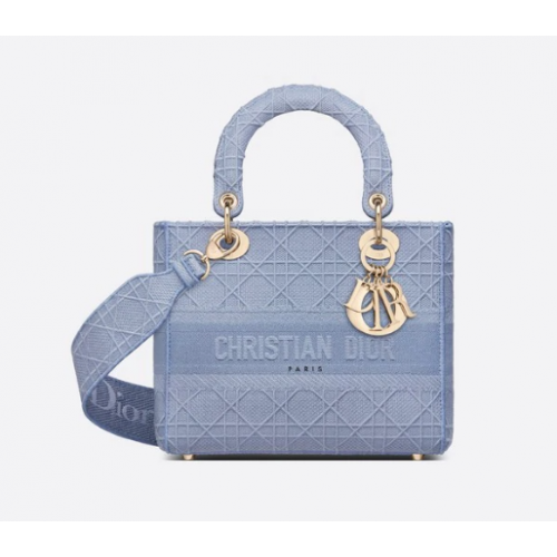 SAC FEMME MOYEN D-LITE Broderie Cannage Bleu Denim M0565OR