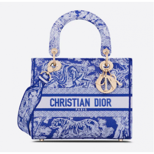 SAC FEMME MOYEN D-LITE Toile de Jouy Bleu Fluo Broderie Inversée M0565OROC