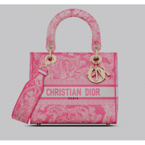 SAC FEMME MOYEN D-LITE Toile de Jouy Rose Fluo Broderie Inversée M0565OROC