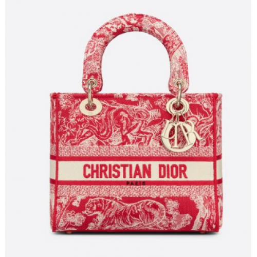 SAC FEMME MOYEN D-LITE Framboise Toile de Jouy Broderie Inversée M0565OR