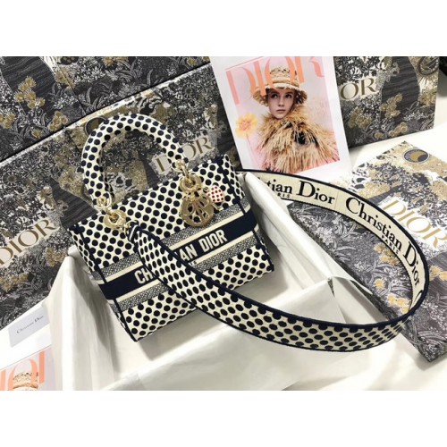 SAC FEMME MOYEN D-LITE DIORAMOUR Marine Broderie Pois Dior M0565OBB Marine