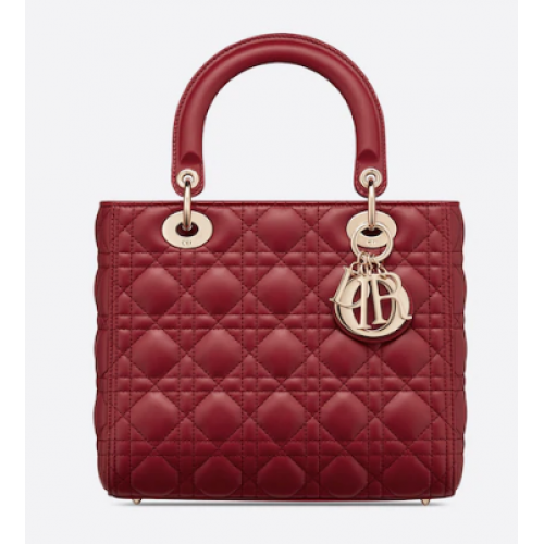 SAC LADY DIOR MOYEN Agneau Cannage Rouge Cerise M0565O