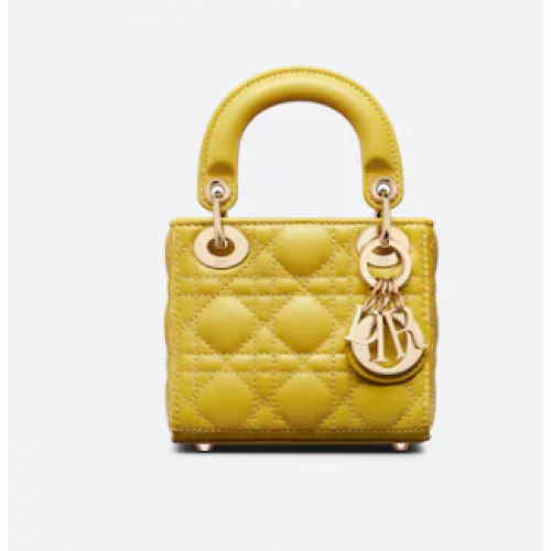SAC MICRO LADY DIOR Agneau Cannage Jaune Moutarde S0856O