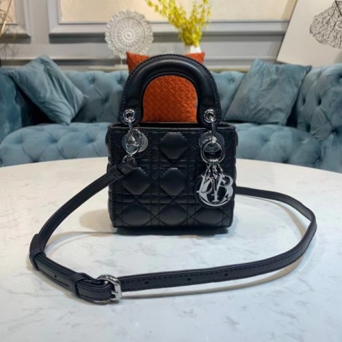 SAC MICRO LADY DIOR Scarlet Cannage Lambskin S0856O noir&argent