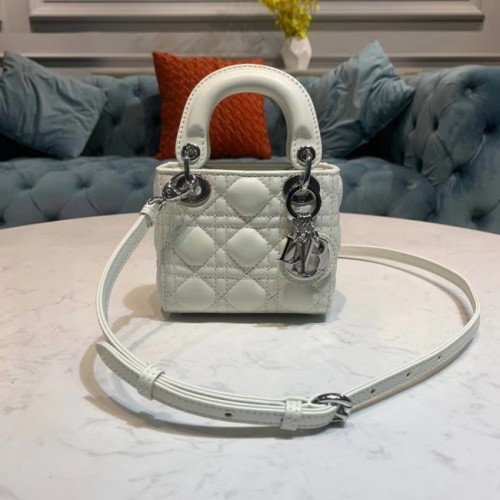 SAC MICRO LADY DIOR Scarlet Cannage Lambskin S0856O white&silver