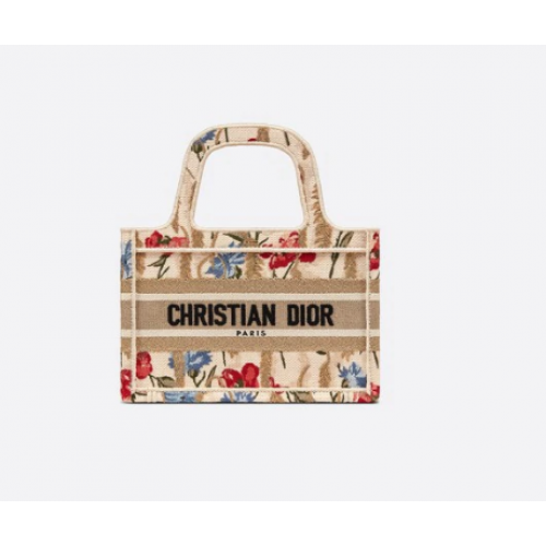 MINI DIOR BOOK TOTE Beige Multicolore Broderie Dior Hibiscus S5475ZR