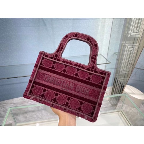 MINI DIOR BOOK TOTE Velours Brodé Cannage Bordeaux S5475Z