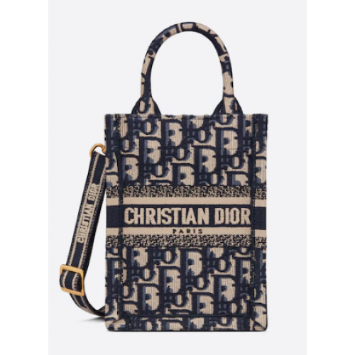 MINI DIOR BOOK TOTE PHONE BAG Bleu Broderie Dior Oblique S5555CRIW