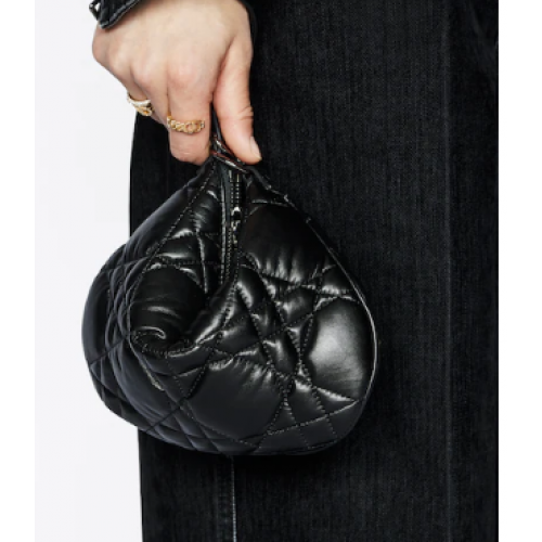 SAC MINI DIOR CARO TULIP Cuir de veau macrocannage matelassé noir S5139B
