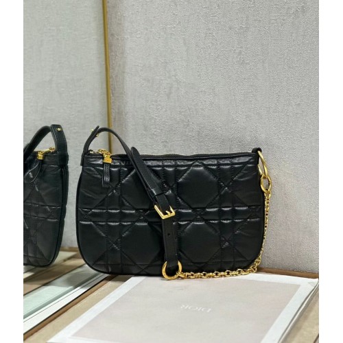 SAC MINI DIOR CARO TULIP Cuir de veau macrocannage matelassé noir S5139Bb