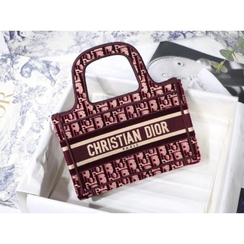 MINI DIORAMOUR DIOR BOOK TOTE Velours Brodé Cannage Bordeaux S5475ZB
