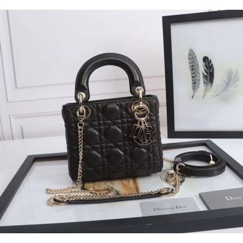 MINI SAC LADY DIOR Agneau M0566OE noir&or