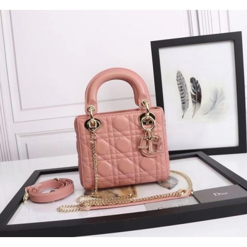 MINI SAC LADY DIOR Agneau M0566OE rose&or
