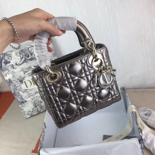 MINI SAC LADY DIOR Agneau M0566OW gris argent&or
