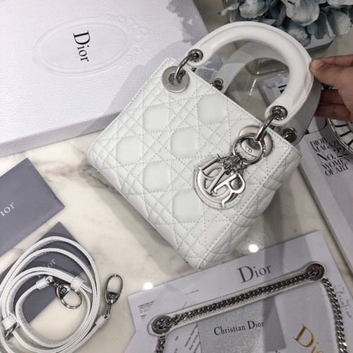 MINI SAC LADY DIOR Agneau M0566OW blanc&argent