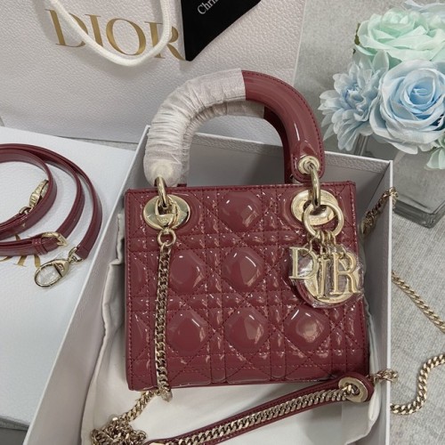 MINI SAC LADY DIOR Cuir de veau Cannage verni M0566OW rose&or