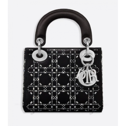 MINI SAC LADY DIOR Strass Cannage Satin M0500P noir