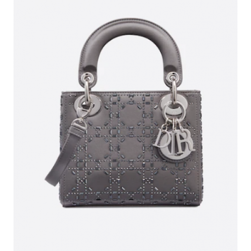 MINI SAC LADY DIOR Strass Cannage Satin M0500P gris
