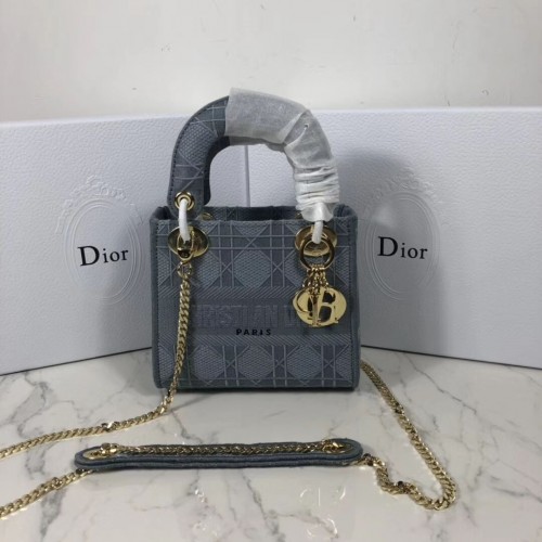 MINI SAC CABAS LADY DIOR EN TOILE BRODÉE C4531 gris bleu