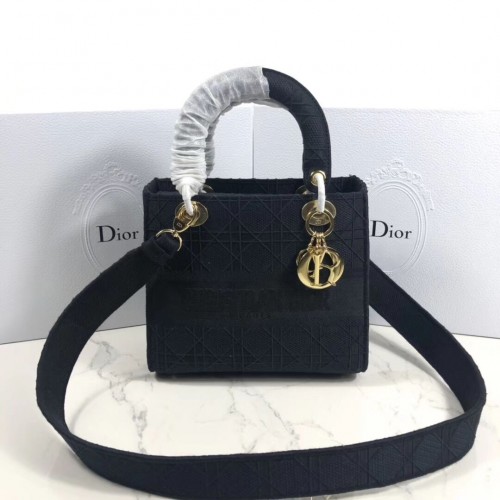 SAC CABAS LADY DIOR EN TOILE BRODÉE C4532 noir