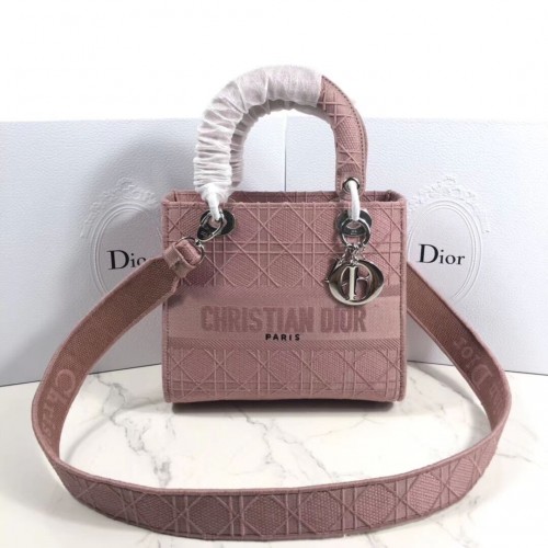 SAC CABAS LADY DIOR EN TOILE BRODÉE C4532 rose