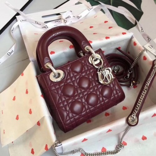 SAC MINI LADY DIOR SATIN M0505O bordeaux